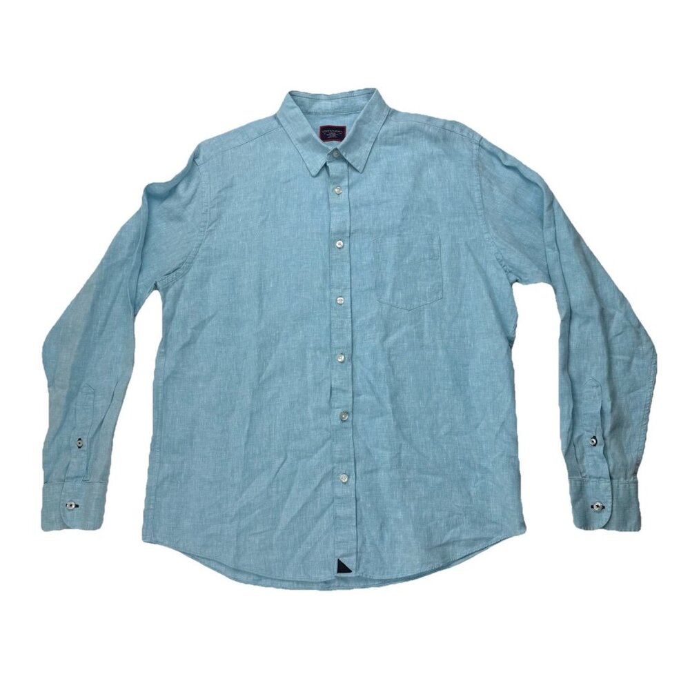 Untuckit Mens L Light Blue Linen Long Sleeve Button Up Shirt Grachetto